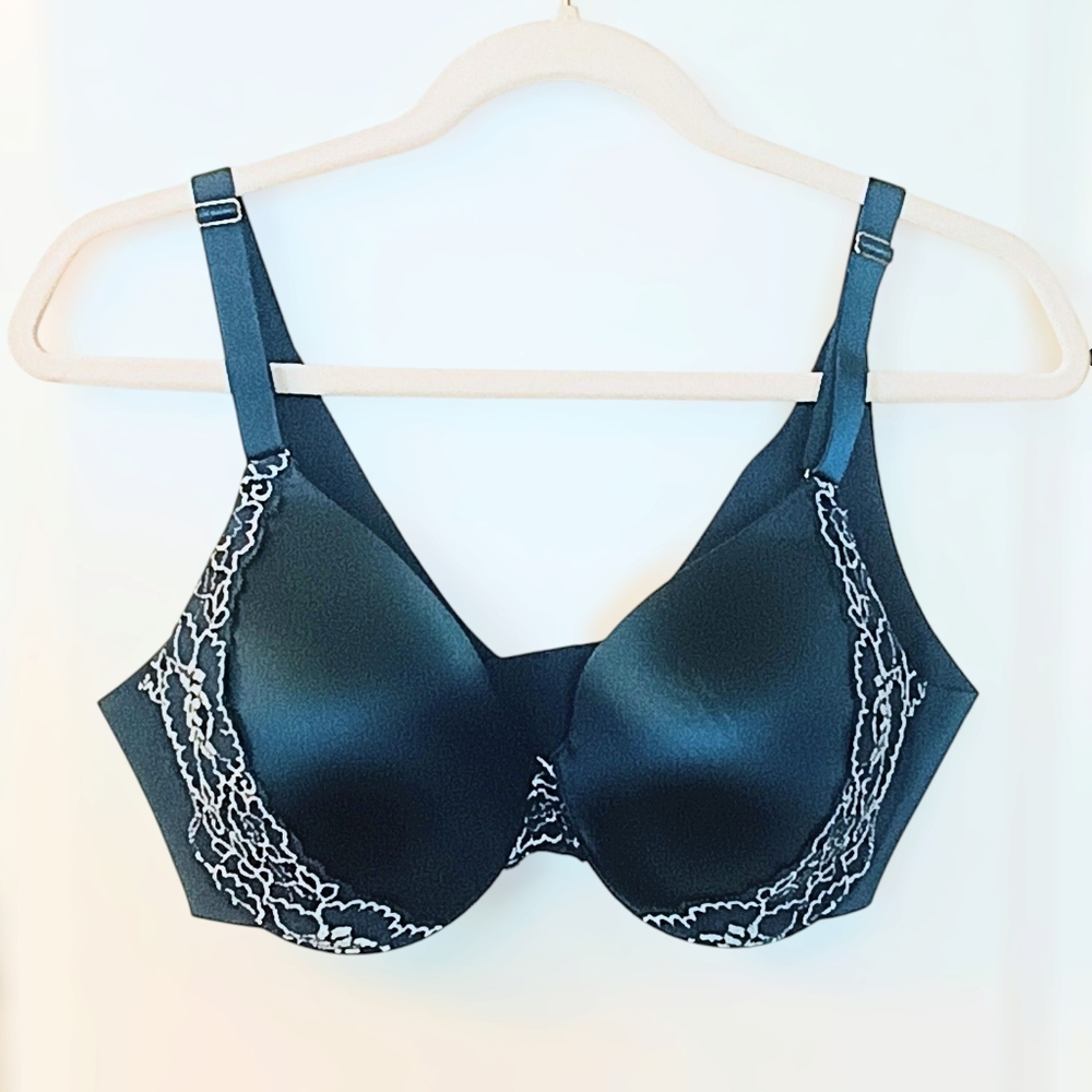Women's Soma Vanishing Back Full Coverage Lace Trim Blue Bra Size 36D